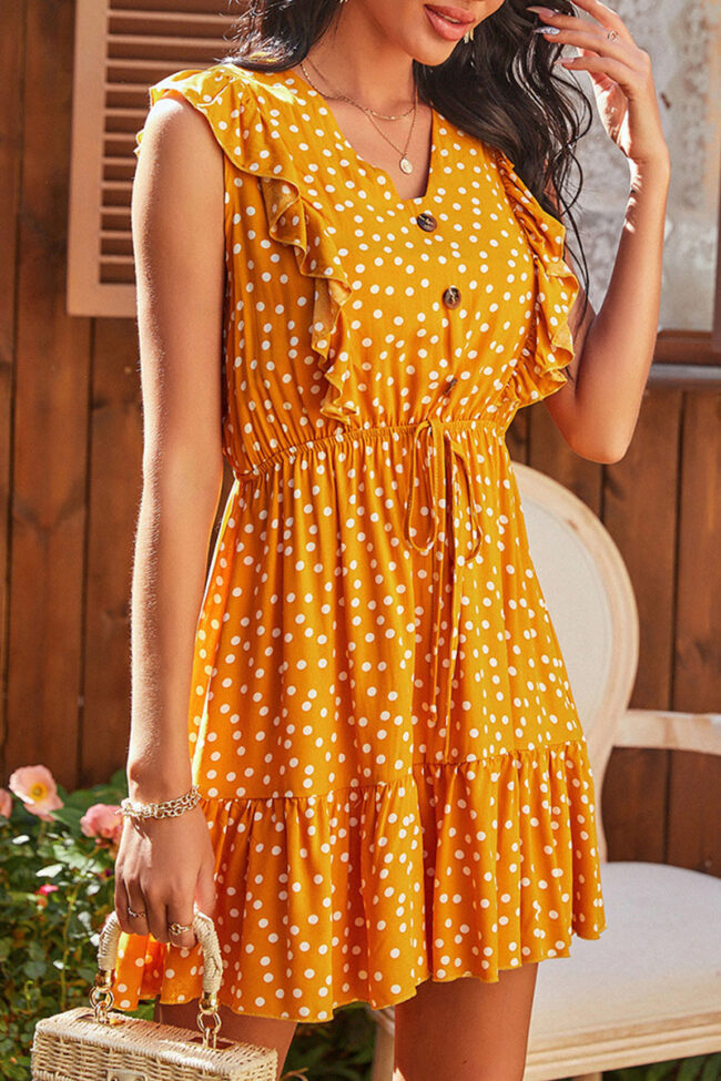 Fashion Casual Dot Split Joint V Neck A Line Dresses