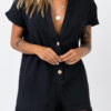 Fashion Street Solid Split Joint Turndown Collar Loose Jumpsuits