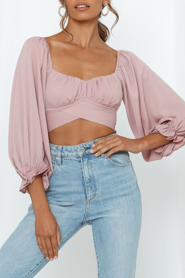 Fashion Street Solid Frenulum Off the Shoulder Tops