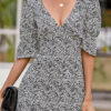 Fashion Sexy Print Split Joint V Neck A Line Dresses