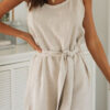 Fashion Street Solid With Belt O Neck Loose Jumpsuits