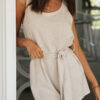 Fashion Street Solid With Belt O Neck Loose Jumpsuits