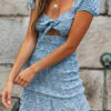 Fashion Sweet Print Hollowed Out V Neck A Line Dresses