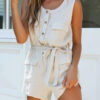 Fashion Casual Solid With Belt O Neck Straight Jumpsuits