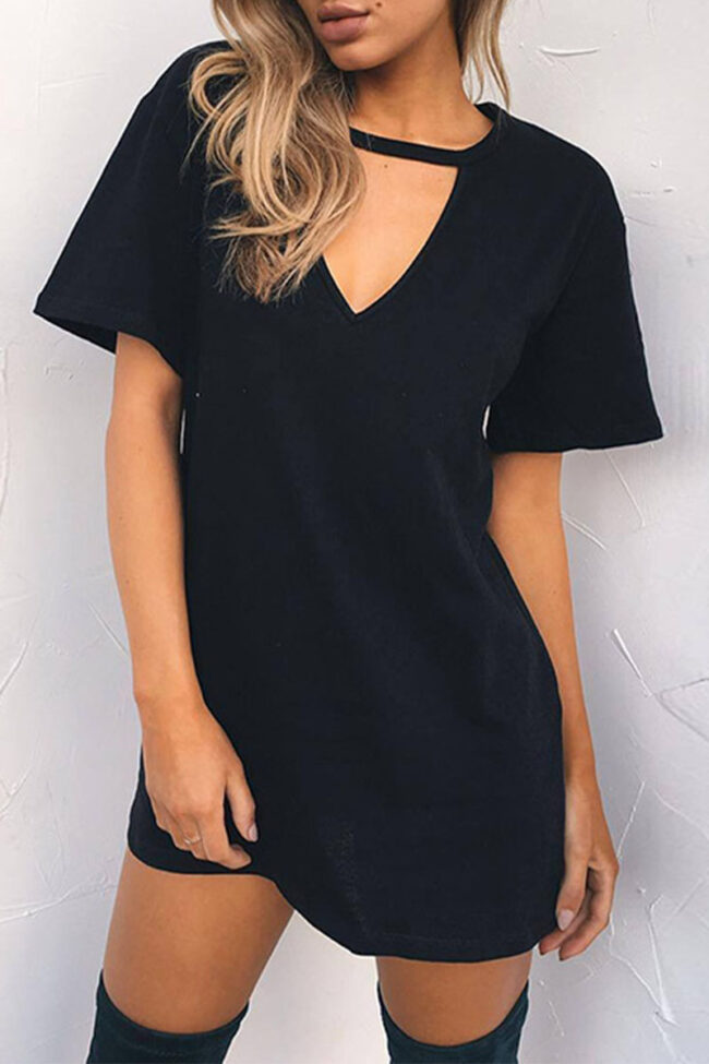 Fashion Casual Solid Split Joint V Neck A Line Dresses