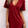 Fashion Casual Solid Split Joint V Neck A Line Dresses