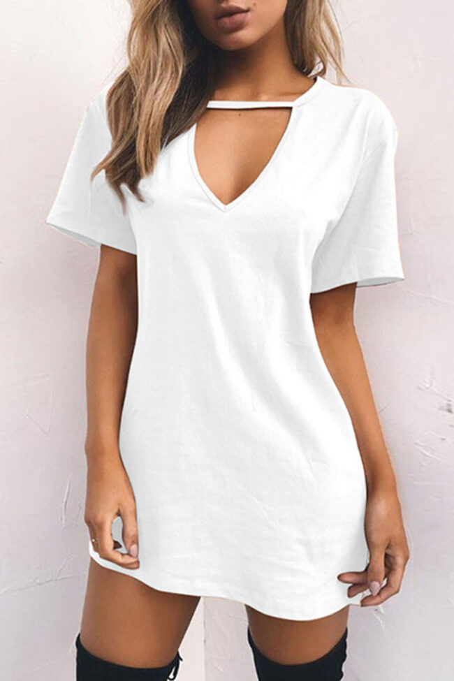 Fashion Casual Solid Split Joint V Neck A Line Dresses