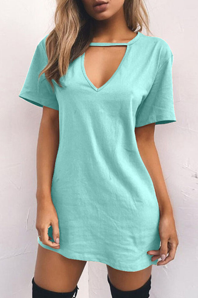 Fashion Casual Solid Split Joint V Neck A Line Dresses