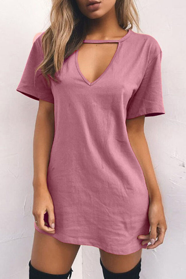 Fashion Casual Solid Split Joint V Neck A Line Dresses