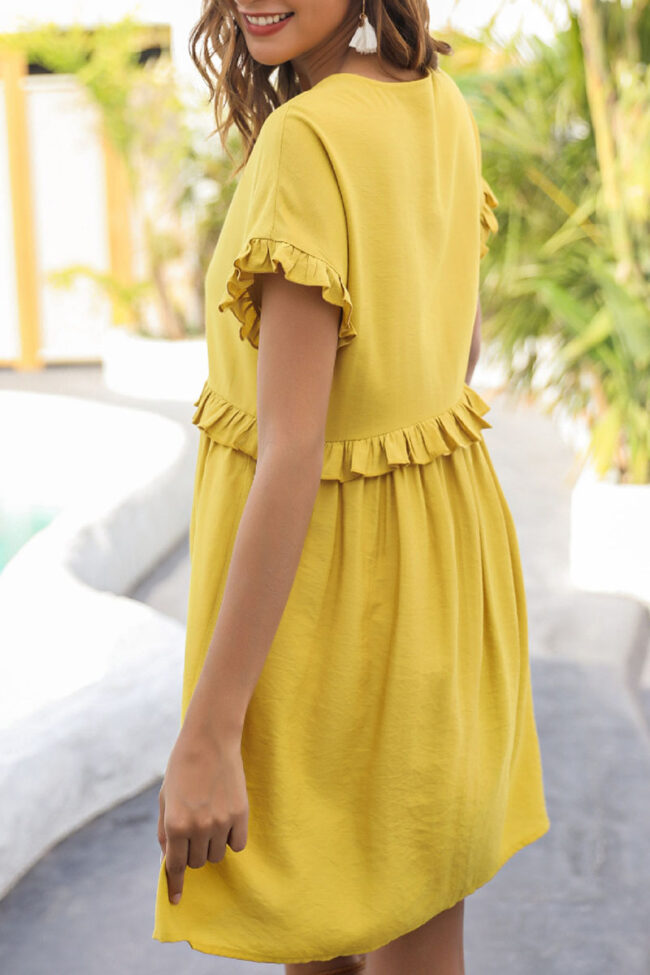 Fashion Street Solid Split Joint V Neck Pleated Dresses