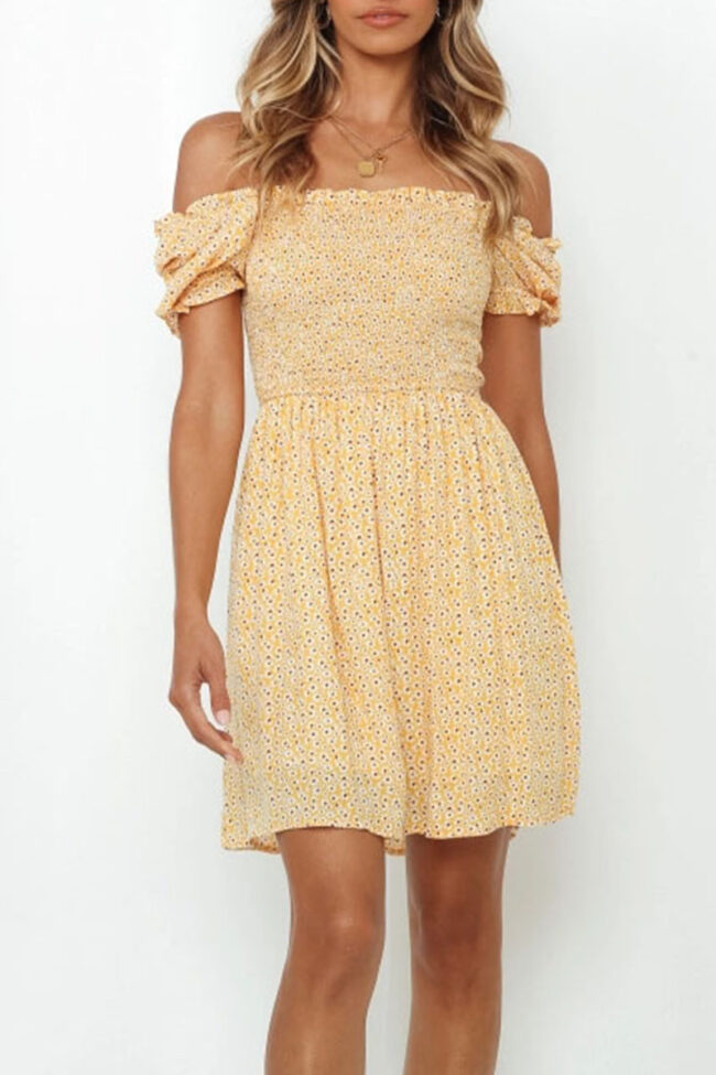 Fashion Sweet Print Split Joint Off the Shoulder A Line Dresses