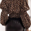 Fashion Street Leopard Split Joint Turndown Collar Tops