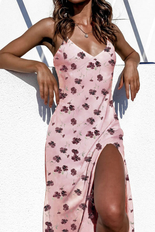 Fashion Sexy Print Slit V Neck Printed Dresses