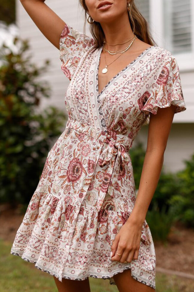 Fashion Sexy Print Split Joint V Neck Printed Dresses