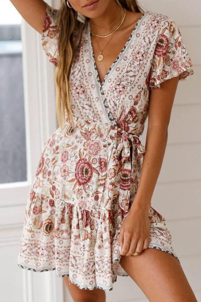 Fashion Sexy Print Split Joint V Neck Printed Dresses