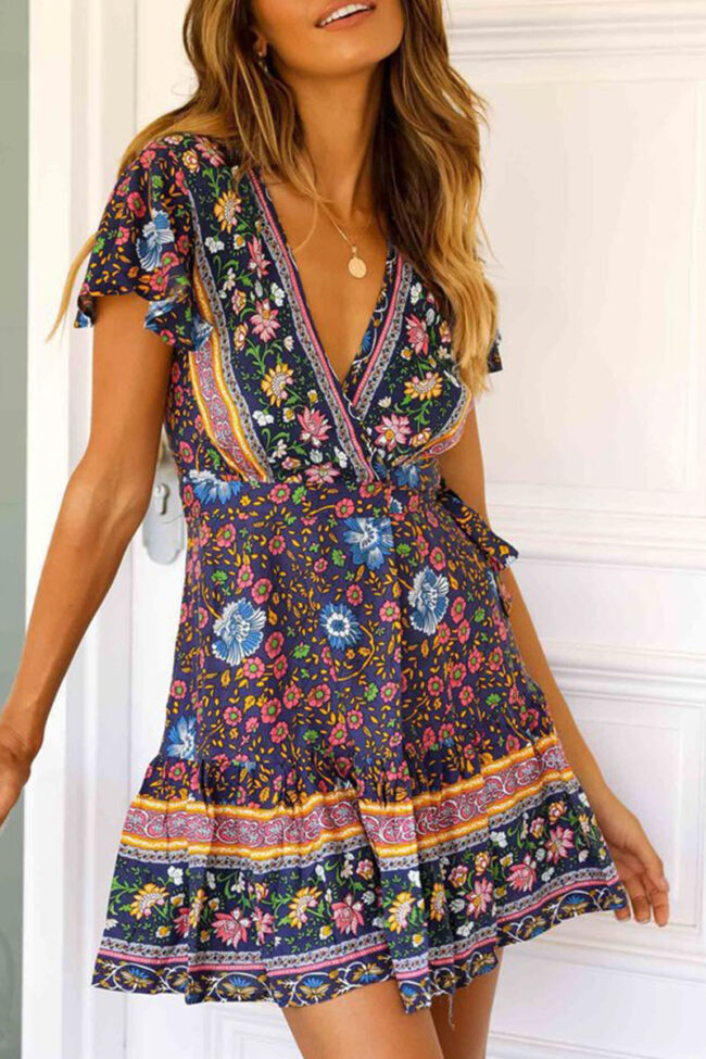 Fashion Sexy Print Split Joint V Neck Printed Dresses