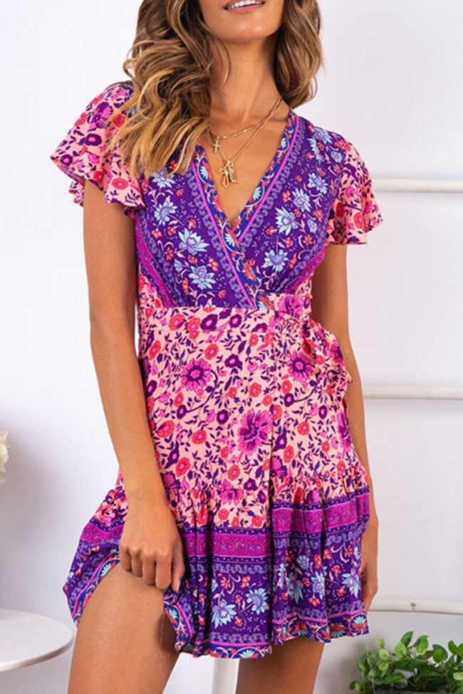 Fashion Sexy Print Split Joint V Neck Printed Dresses