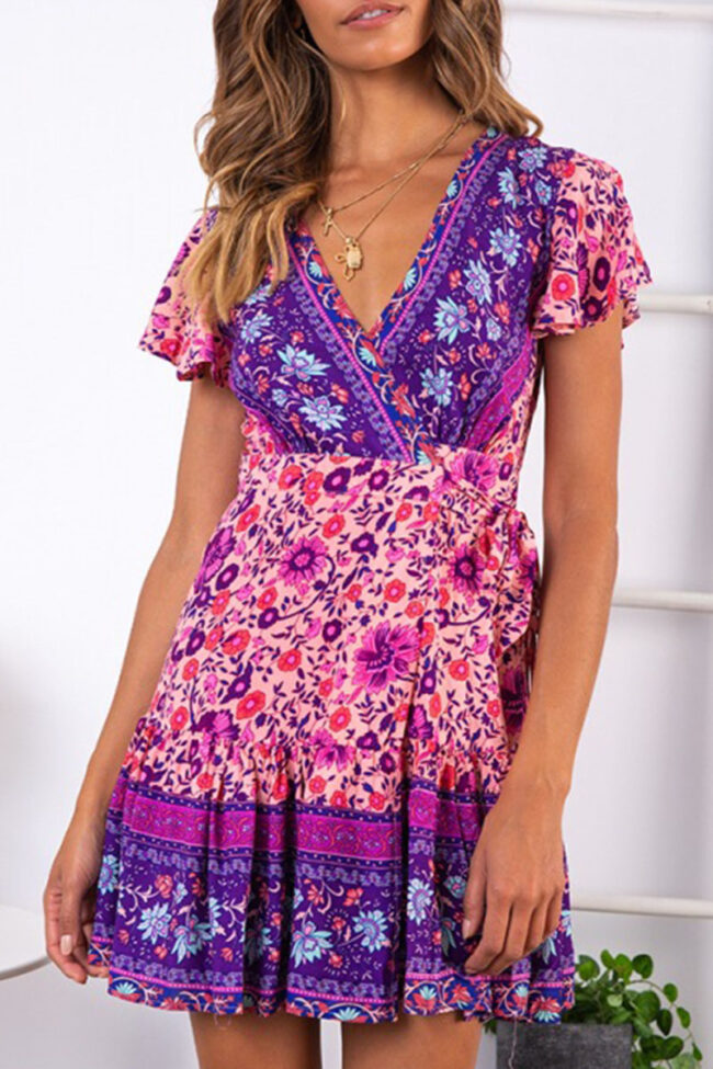 Fashion Sexy Print Split Joint V Neck Printed Dresses