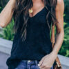 Fashion Street Solid Hollowed Out V Neck Tops