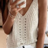 Fashion Street Solid Hollowed Out V Neck Tops
