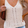 Fashion Street Solid Hollowed Out V Neck Tops
