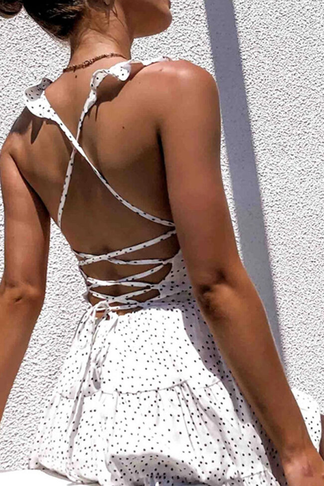 Fashion Sexy Dot Split Joint Spaghetti Strap Printed Dresses