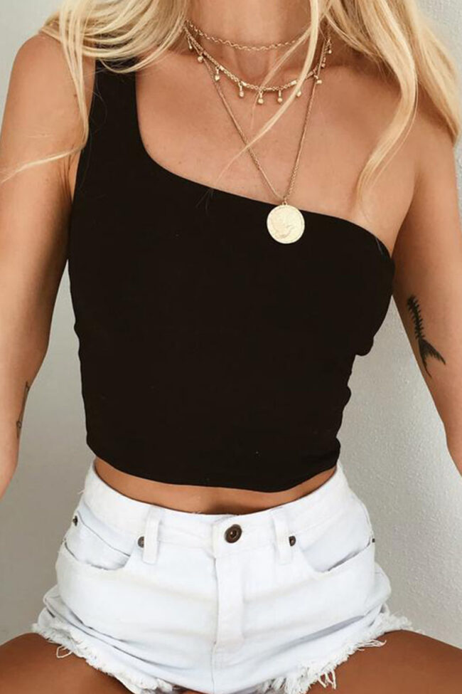 Fashion Sexy Solid One Shoulder Tops