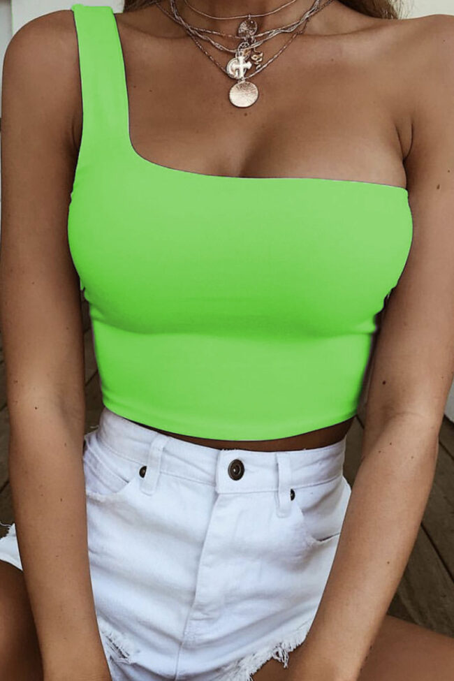 Fashion Sexy Solid One Shoulder Tops