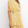 Casual Print Bandage Split Joint Flounce V Neck Printed Dress