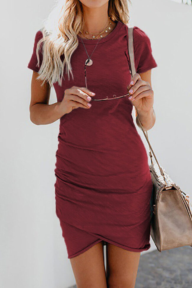 Fashion Casual Solid Asymmetrical O Neck Pencil Skirt Dresses