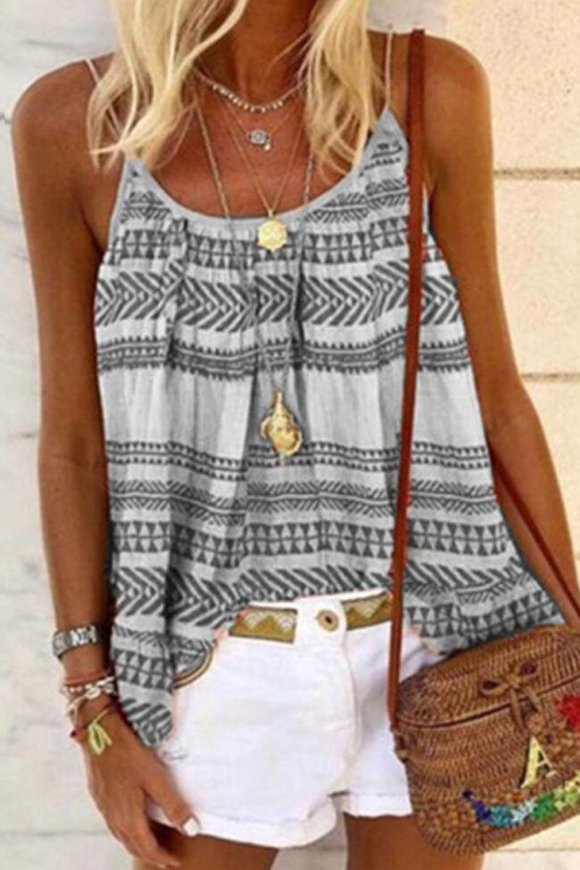 Fashion Casual Print Split Joint Spaghetti Strap Tops