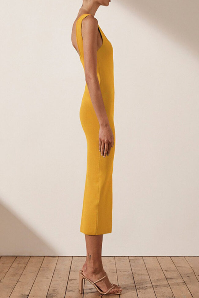 Fashion Sexy Solid Slit Square Collar Pencil Skirt Dresses