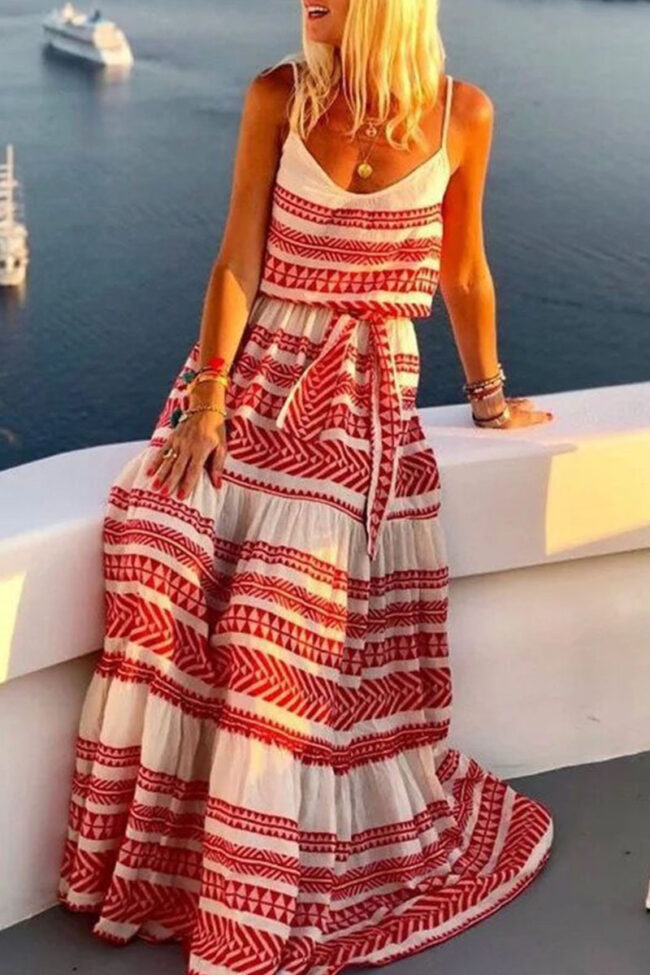 Fashion Sexy Print Backless V Neck Sling Dresses