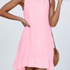 Simplicity Solid Split Joint Flounce O Neck Sleeveless Dresses