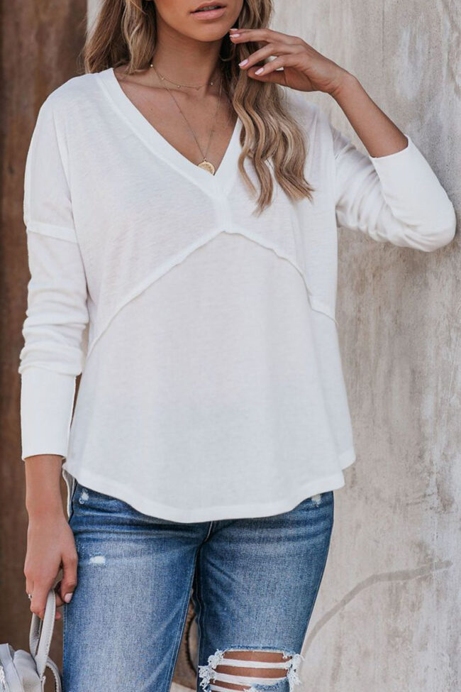 Fashion Street Solid V Neck Tops