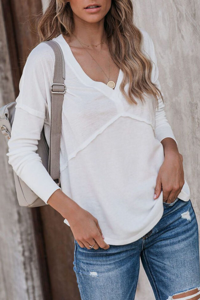 Fashion Street Solid V Neck Tops