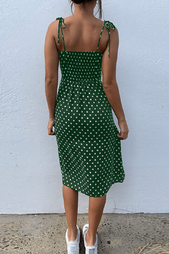 Fashion Bohemian Dot Slit Spaghetti Strap Printed Dresses