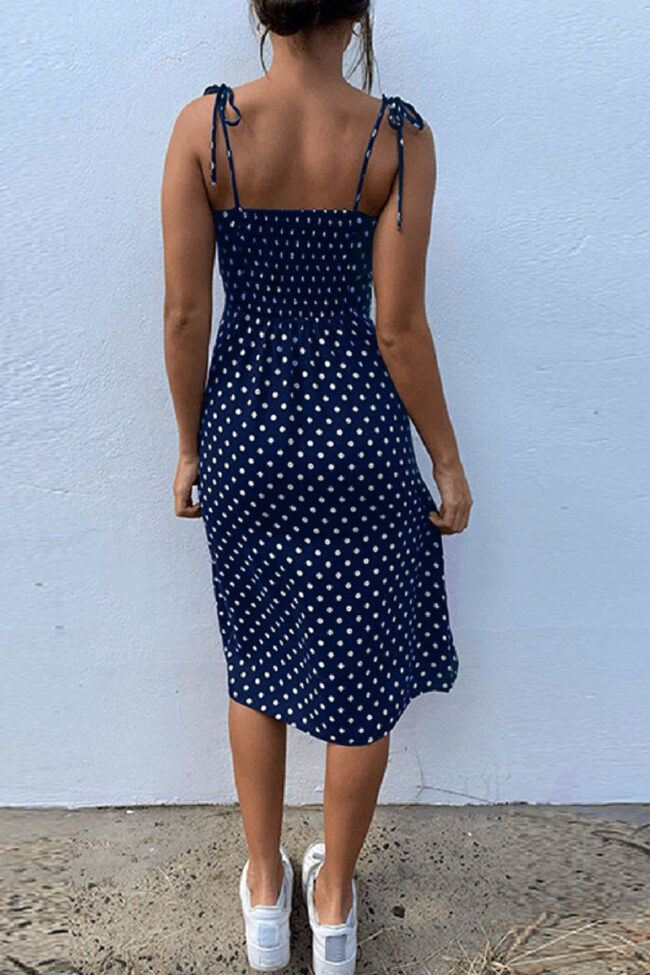 Fashion Bohemian Dot Slit Spaghetti Strap Printed Dresses