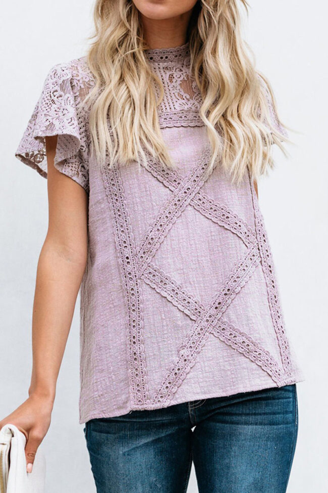 Fashion Street Geometric Split Joint O Neck Tops