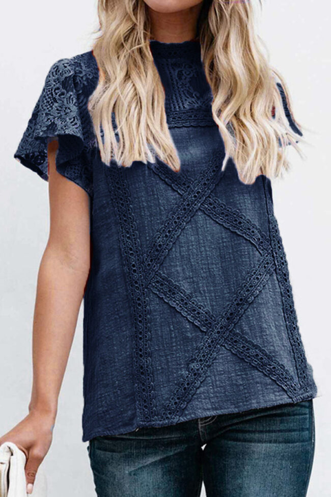 Fashion Street Geometric Split Joint O Neck Tops