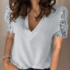 Fashion Sweet Solid Split Joint V Neck Tops