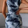 Fashion Sexy Tie Dye O Neck Pencil Skirt Dresses