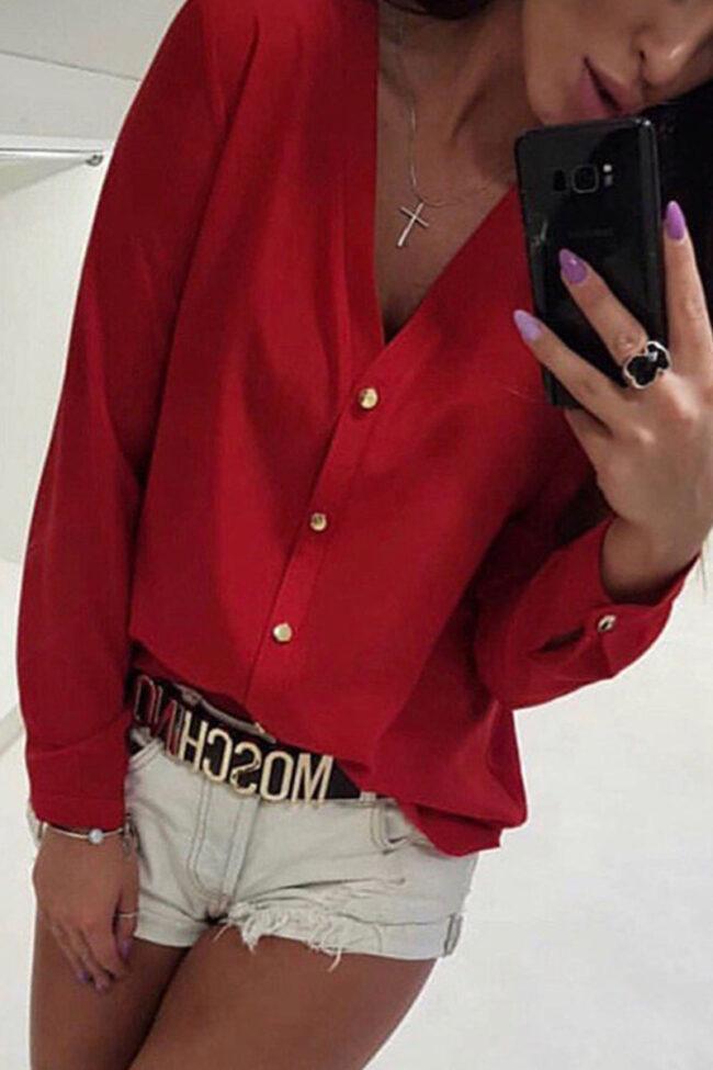 Fashion Sexy Solid V Neck Tops