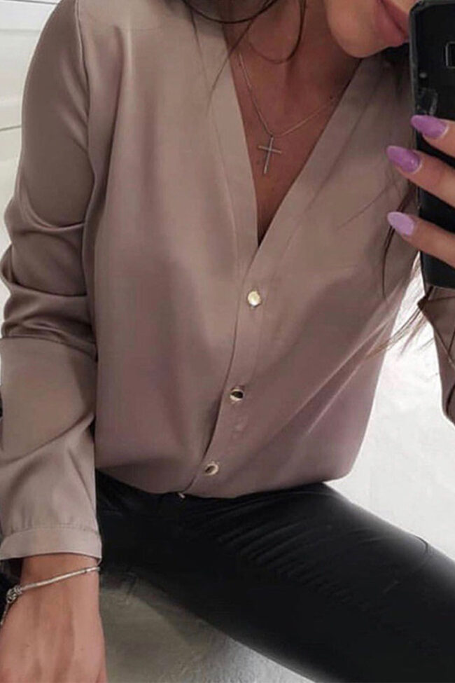 Fashion Sexy Solid V Neck Tops