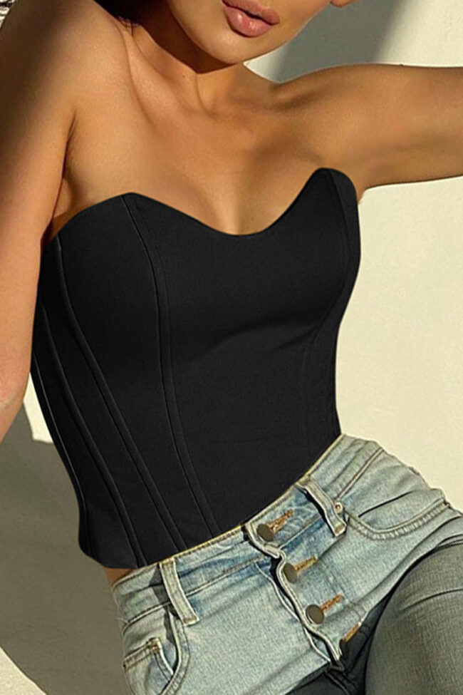 Sexy Solid Split Joint Asymmetrical Strapless Tops