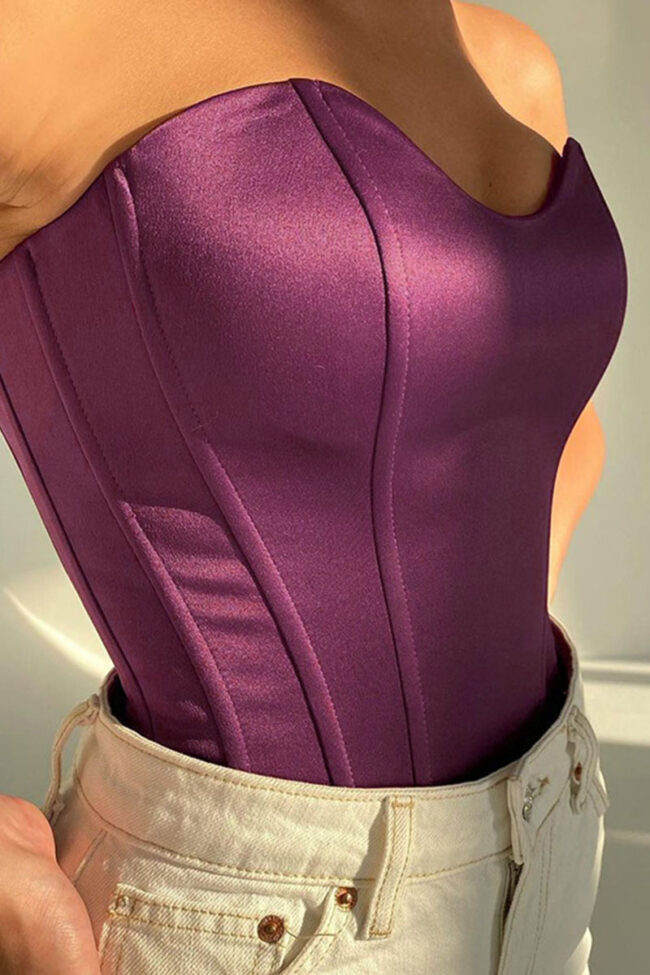 Sexy Solid Split Joint Asymmetrical Strapless Tops