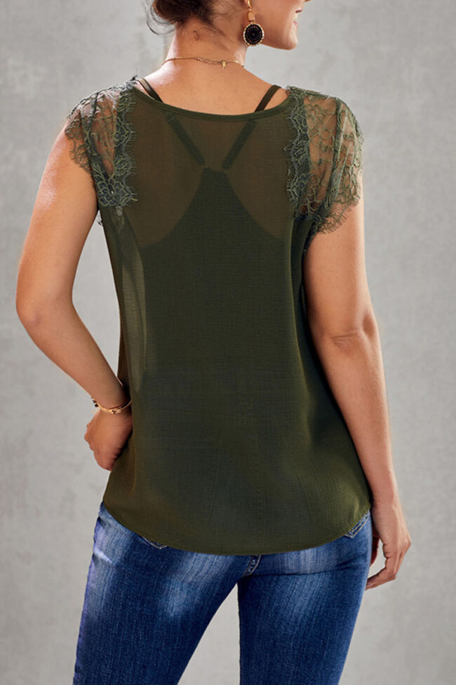 Fashion Street Solid Split Joint V Neck Tops