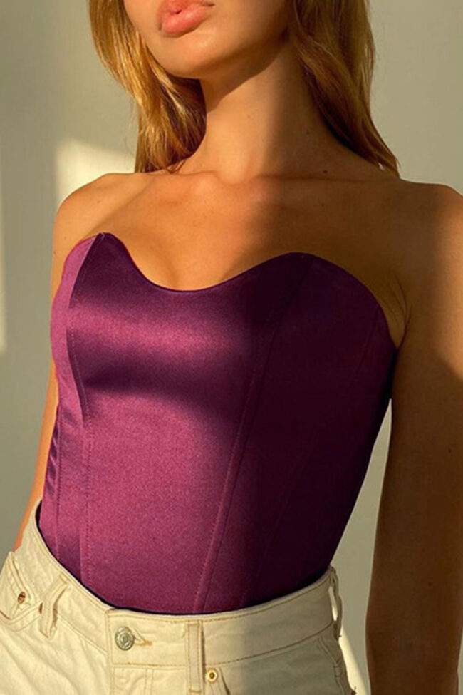 Sexy Solid Split Joint Asymmetrical Strapless Tops