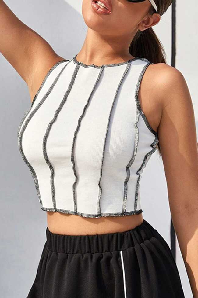 Fashion Street Solid Split Joint O Neck Tops