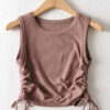 Fashion Street Solid Draw String O Neck Tops